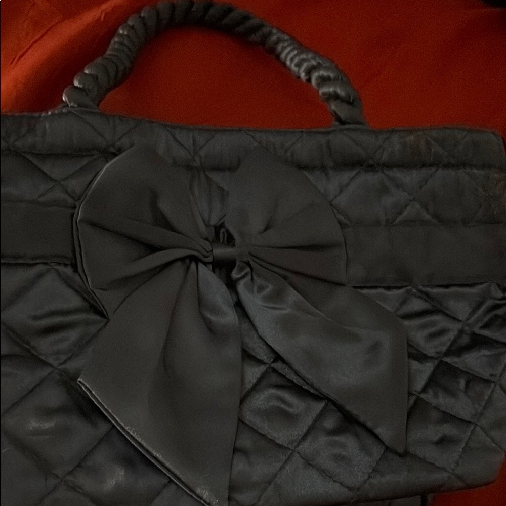 Black Quilted Shoulder Bag with Bow